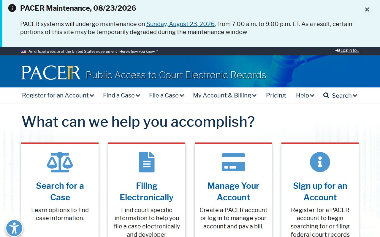 PACER federal court docket portal