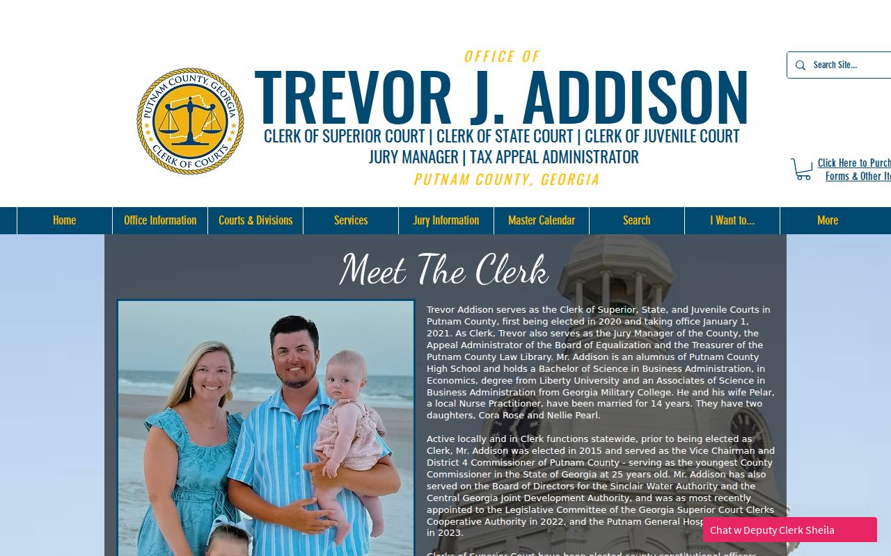 Trevor Addison and Putnam County case search clerk duties