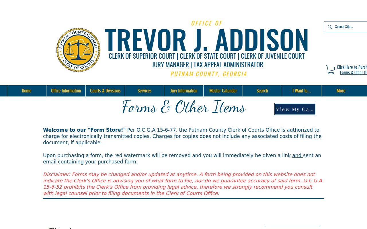 Putnam County clerk forms shop interface