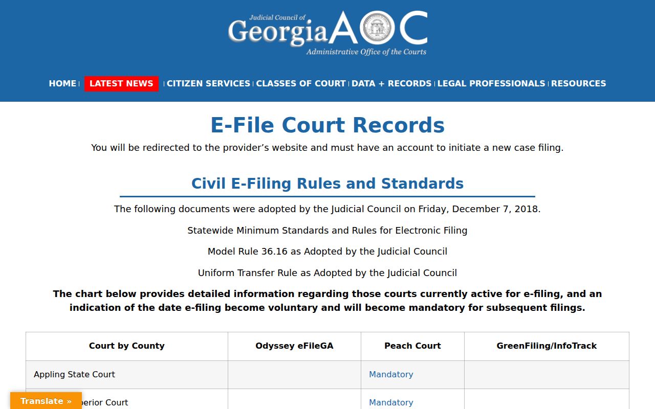 Georgia e-file status for Putnam County criminal courts
